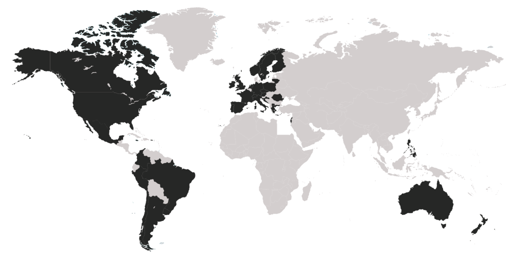 World Map Highlighting Countries where is Legal to use Cannabis Use 